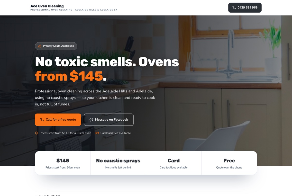 Ace Oven Cleaning website built by Strivo