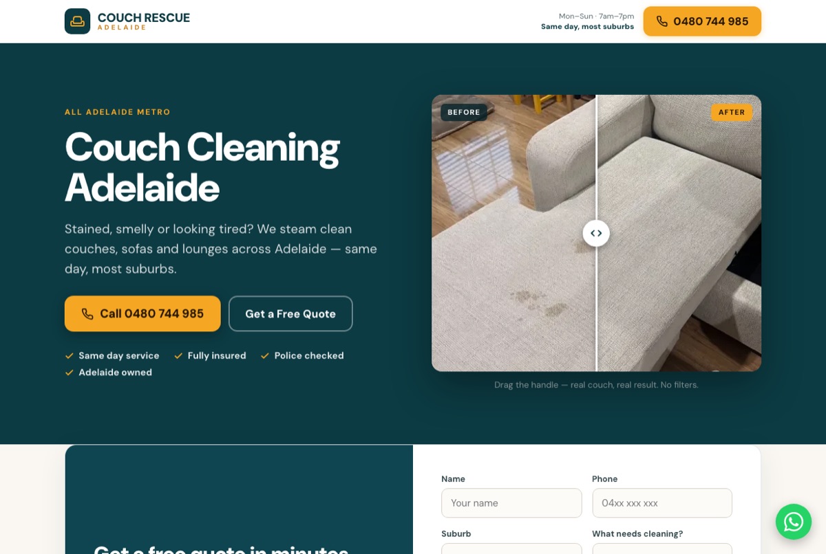 Couch Rescue Adelaide website — couch cleaning Adelaide